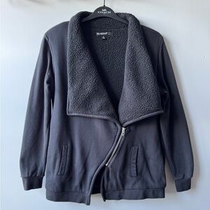 BlankNYC Sherpa Wrap Asymmetrical Zip Sweatshirt Size S